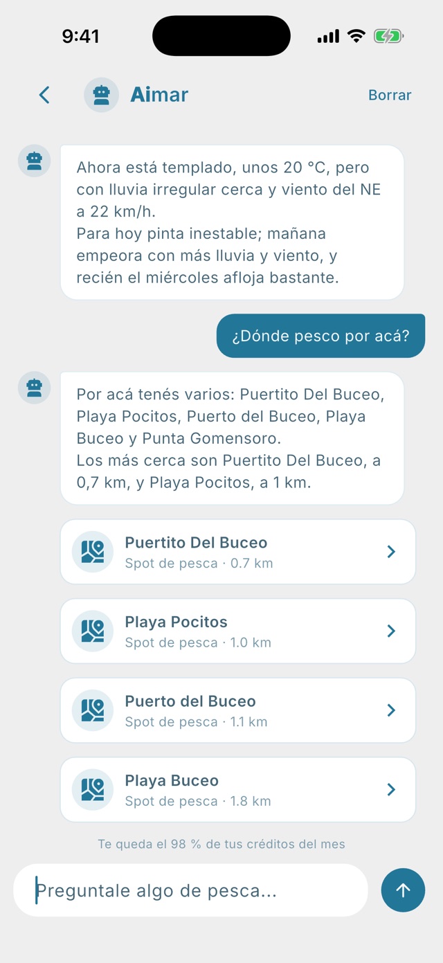 Chat con Aimar, el asistente de pesca